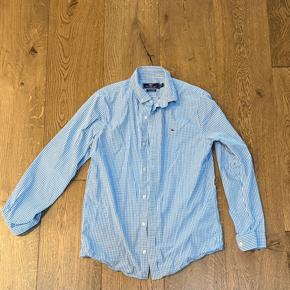 Vineyard Vines Blue Checkered Button Down Boys XL shirt